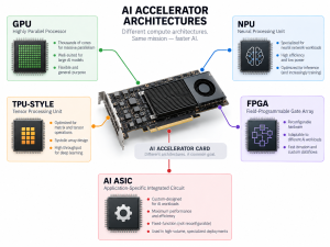 AI accelerator card architectures comparing GPU NPU TPU FPGA and AI ASIC