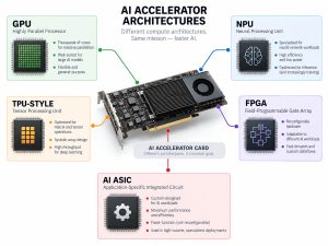 AI accelerator card architectures comparing GPU NPU TPU FPGA and AI ASIC