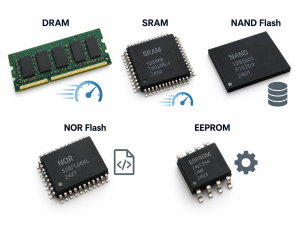 DRAM SRAM NAND Flash NOR Flash and EEPROM memory chip types