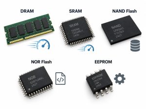 DRAM SRAM NAND Flash NOR Flash and EEPROM memory chip types