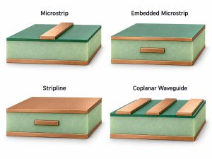 Microstrip embedded microstrip stripline and coplanar waveguide PCB transmission line types