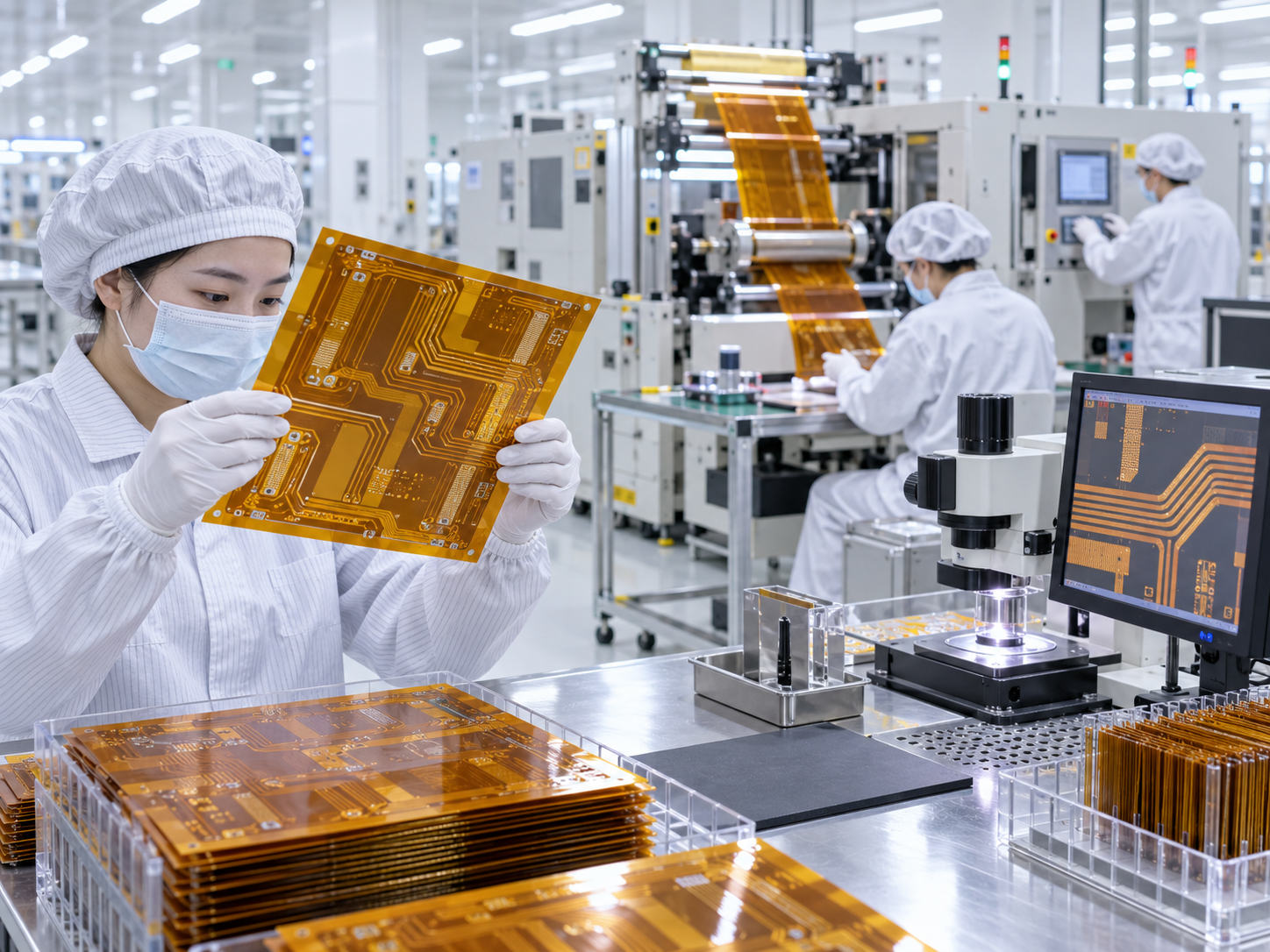 Flexible circuit manufacturing and inspection in a modern China electronics factory