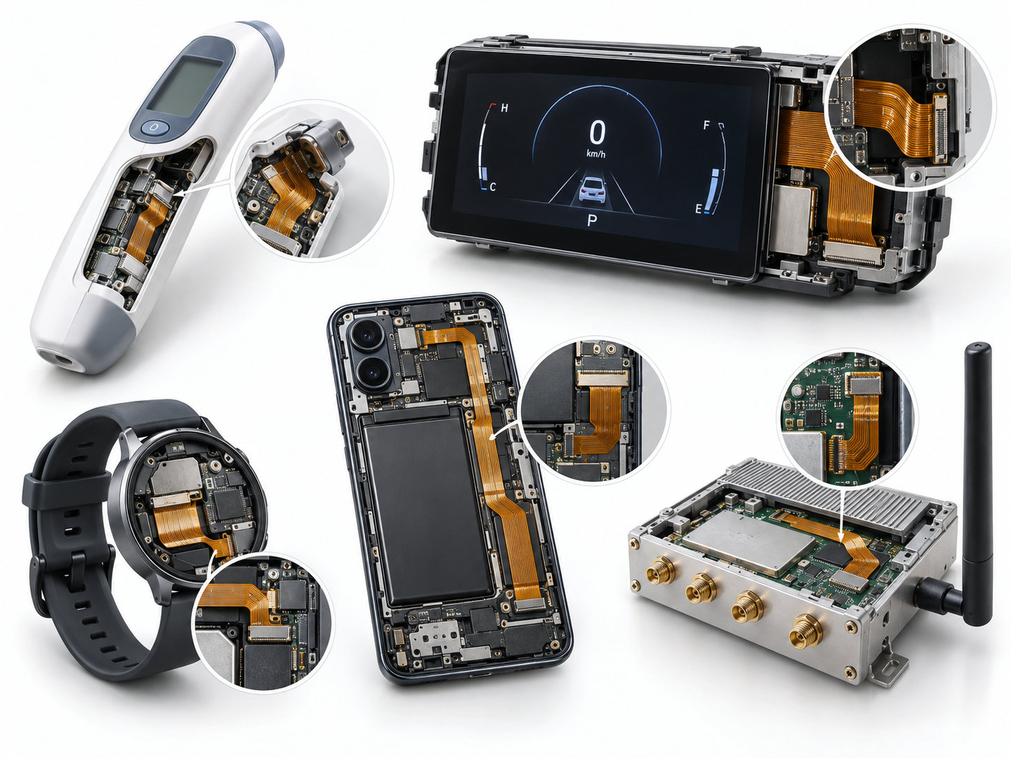 Medical automotive wearable consumer electronics and communication products using flexible circuits