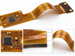 Polyimide flexible circuit structure with copper traces coverlay and bent flex section
