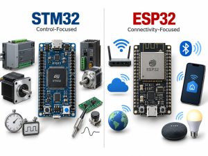 STM32 control focused versus ESP32 connectivity focused comparison