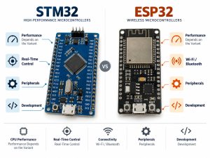 STM32 versus ESP32 technical comparison of performance real-time control connectivity peripherals and development