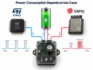 STM32 versus ESP32 power consumption depending on sleep active and wireless transmit duty cycle