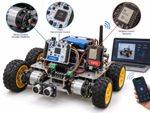 Robot using STM32 for motor control and ESP32 for wireless telemetry