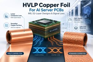 HVLP copper foil for AI server PCBs with M9 materials and 52-layer high-speed design