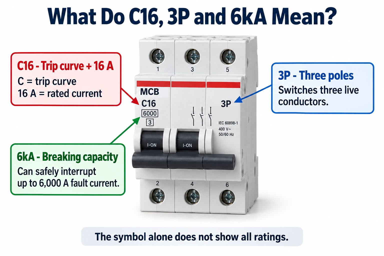 MCB marking explanation for C16 3P and 6kA