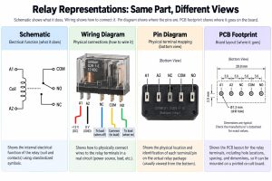 Relay schematic wiring diagram pin diagram and PCB footprint comparison