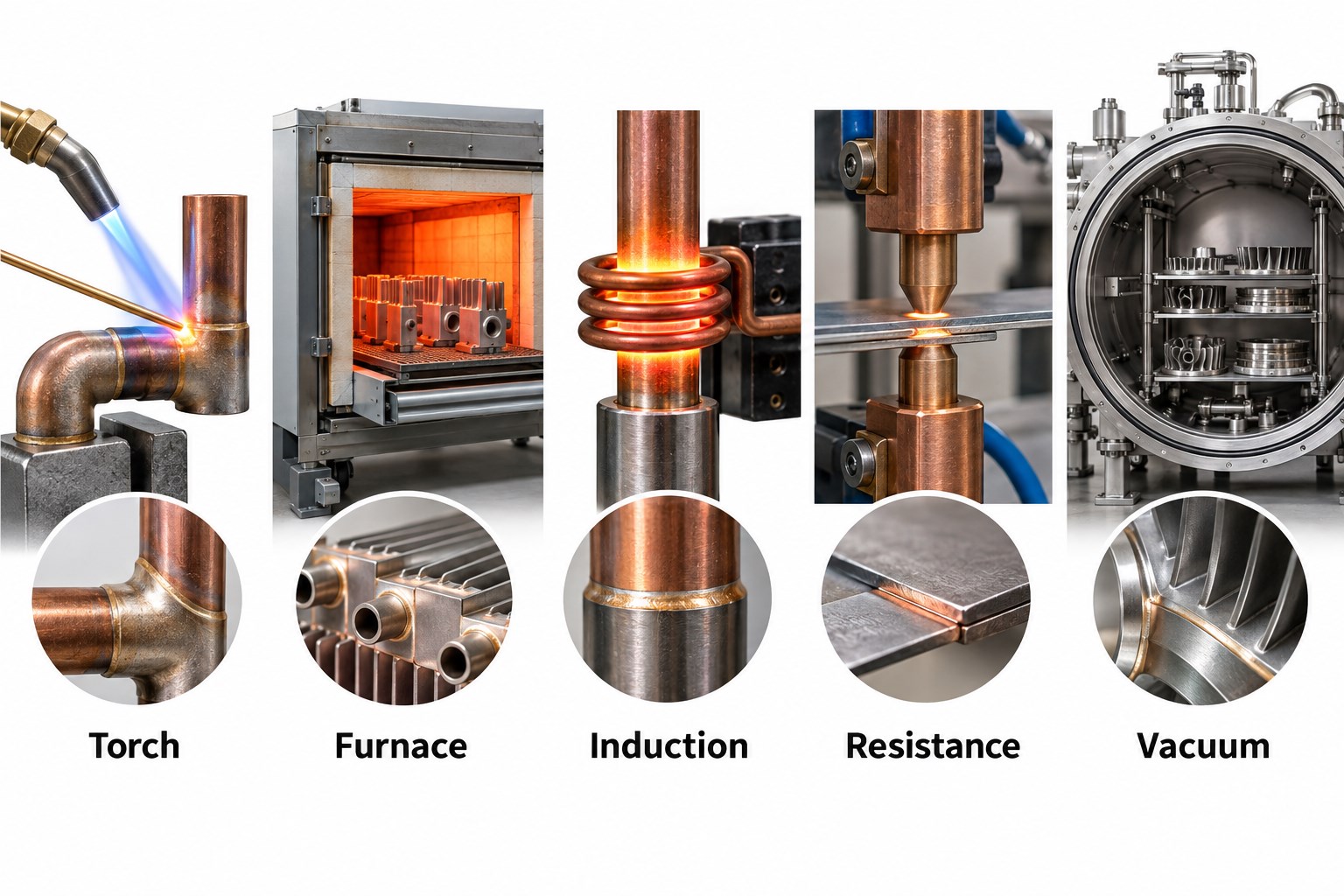 Types of brazing including torch furnace induction resistance and vacuum brazing