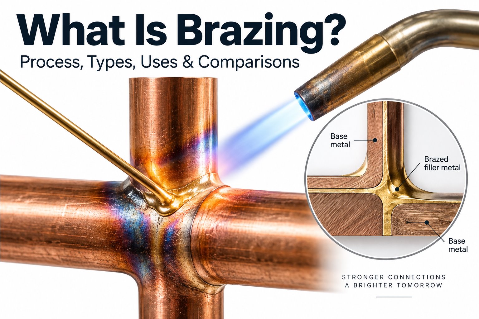 What is brazing illustration showing torch brazing of copper tubing and filler metal flowing into the joint