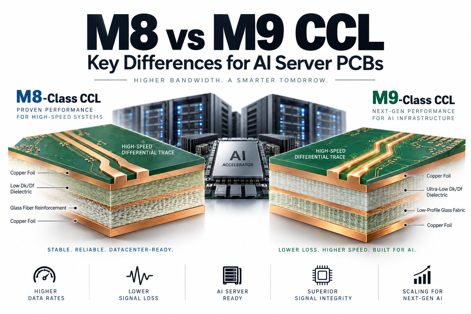M8 vs M9 CCL performance comparison for AI server PCB materials