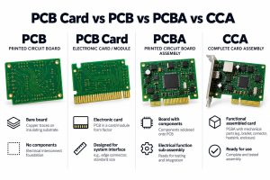 PCB card versus PCB versus PCBA versus CCA terminology comparison