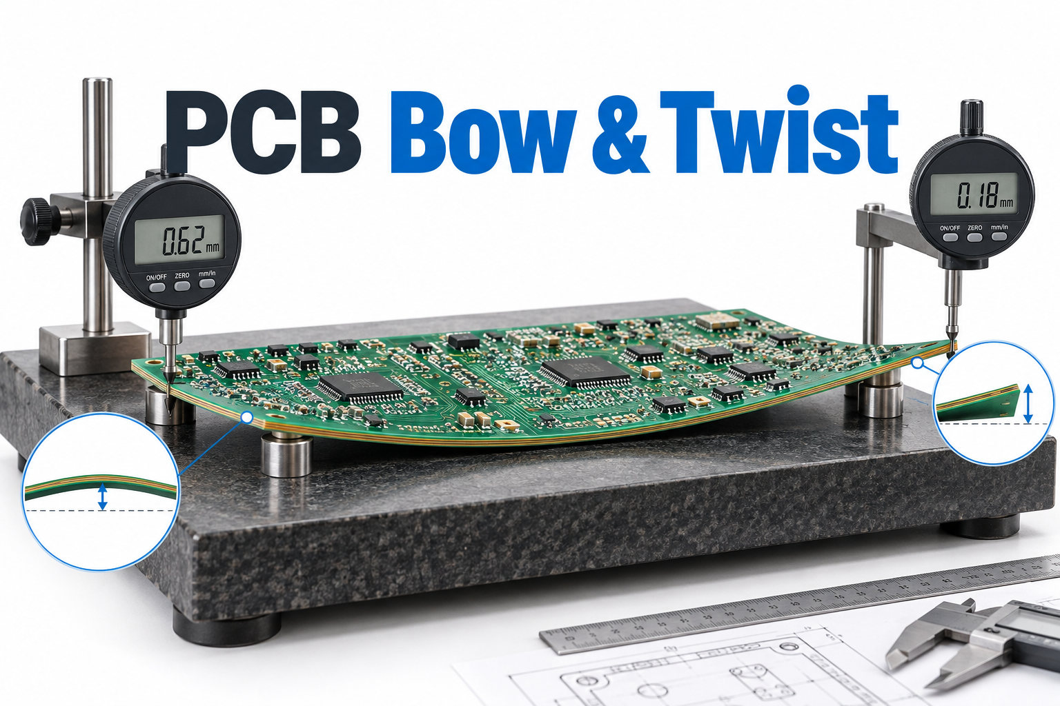 PCB Bow and Twist measurement on a precision surface plate
