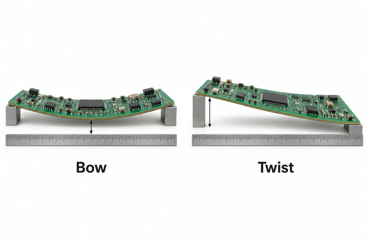PCB bow compared with PCB twist deformation