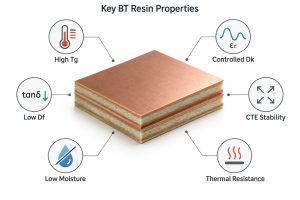 Key BT resin laminate properties including Tg Dk Df CTE moisture and thermal resistance