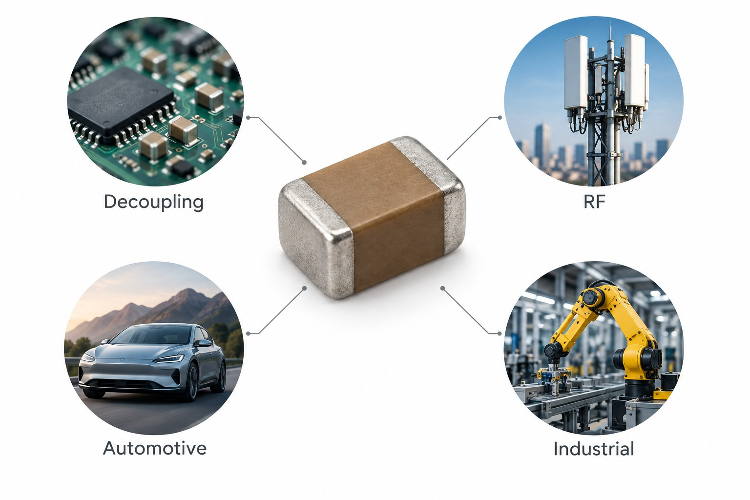 MLCC applications in decoupling RF automotive and industrial electronics