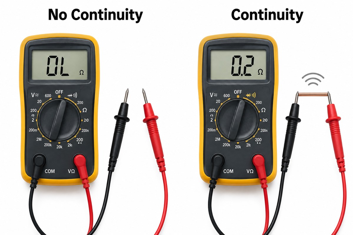 Comparison of OL with no continuity and a low-resistance continuity reading