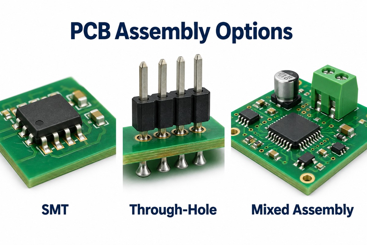 SMT, through-hole and mixed PCB assembly options