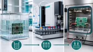 Three PCB cleanliness workflows representing extraction, ion analysis and insulation testing