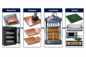 Keep dry, prepare, laminate, and verify workflow for preventing PCB delamination