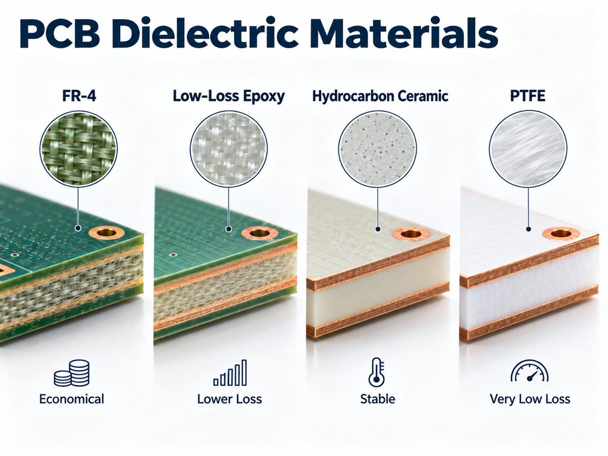 Comparison of FR-4, low-loss epoxy, hydrocarbon ceramic and PTFE PCB dielectric materials for high-speed applications
