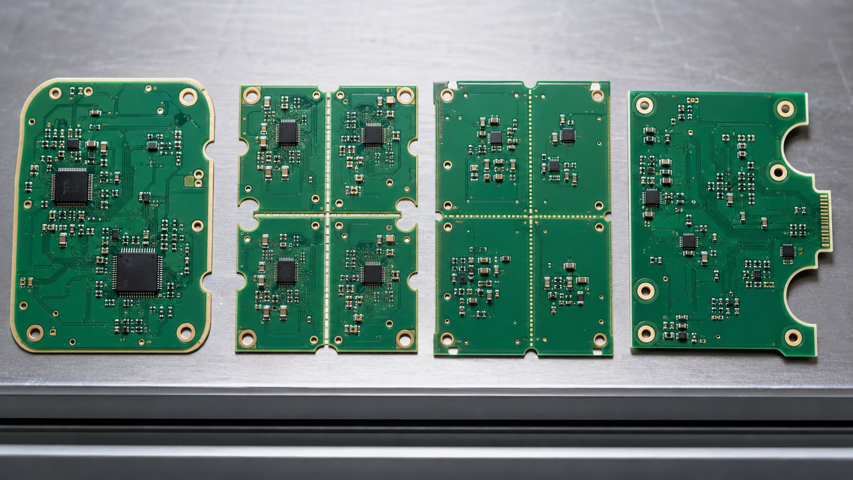 PCB examples with routed scored tabbed and shaped board edges