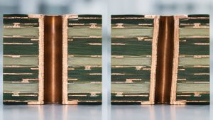 PCB cross-sections used to compare hole path and internal layer registration