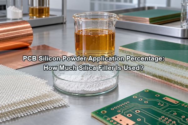 PCB silicon powder application percentage illustrated with silica powder, epoxy resin, glass cloth and copper-clad laminate
