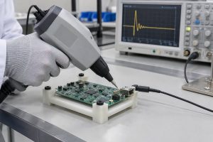 PCB spark gap ESD validation, controlled discharge testing on a finished circuit board