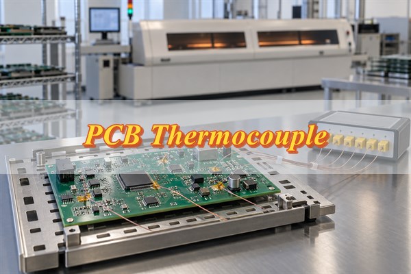 PCB Thermocouple, instrumented circuit board connected to a reflow profiling data logger