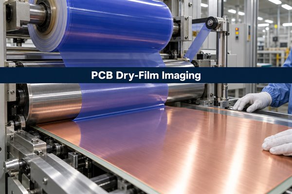 Positive vs negative photoresist, blue dry film laminated onto a copper PCB production panel
