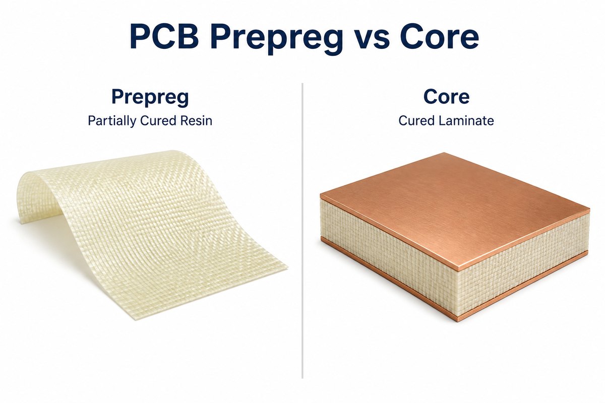 Comparison of a resin-impregnated glass sheet and an already cured copper-clad PCB core