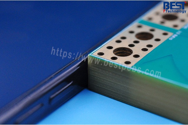 EBest Circuit heavy copper PCB product photograph showing the board edge and drilled openings