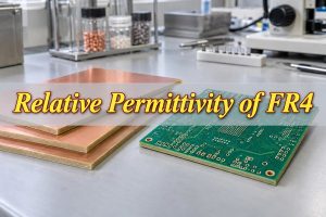 Relative Permittivity of FR4, titled hero with copper-clad laminate sheets and a fabricated PCB