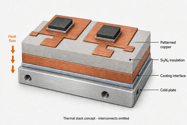 Si3N4 power-module thermal stack concept with semiconductor dies and cooling interface