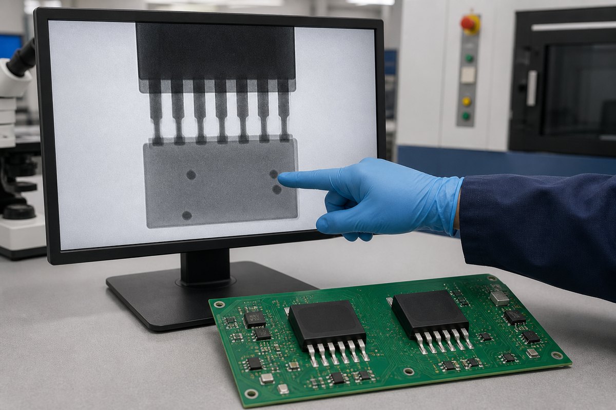 X-ray inspection of solder beneath a high-power SiC package on a PCB assembly