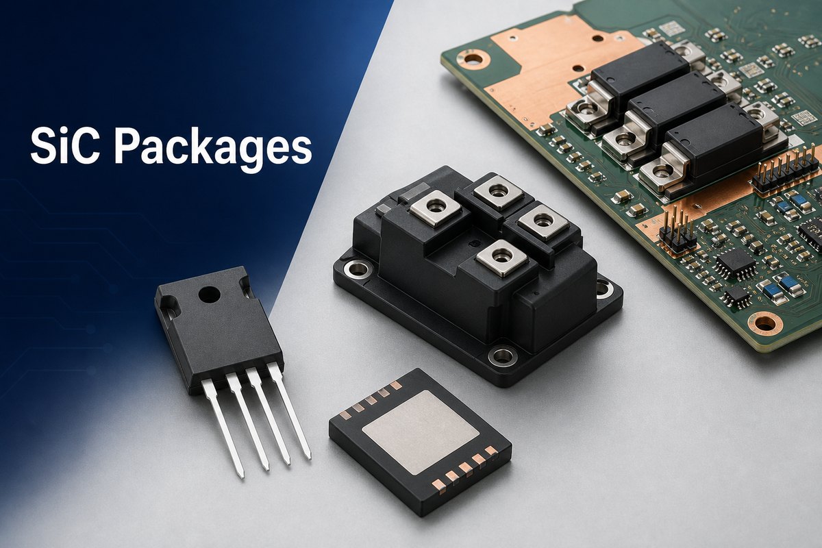 SiC Packages including discrete devices, a power module, and a power PCB