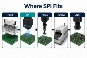 SMT process order: print, SPI, placement, reflow and AOI