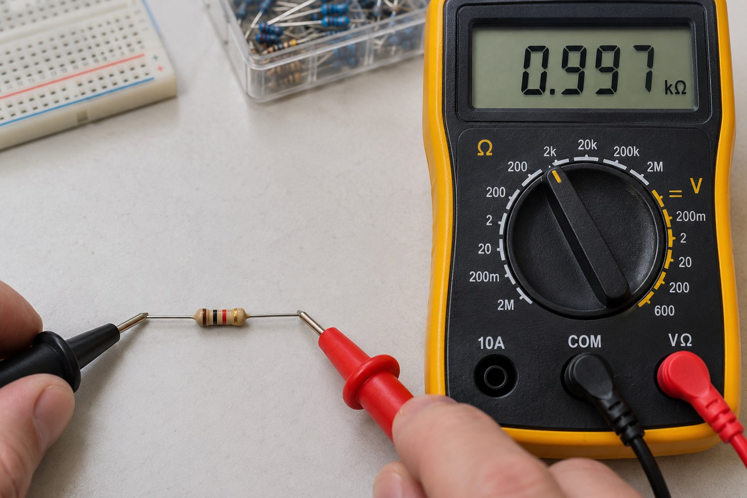 Illustration of isolated resistor measurement showing 0.997 kilohms