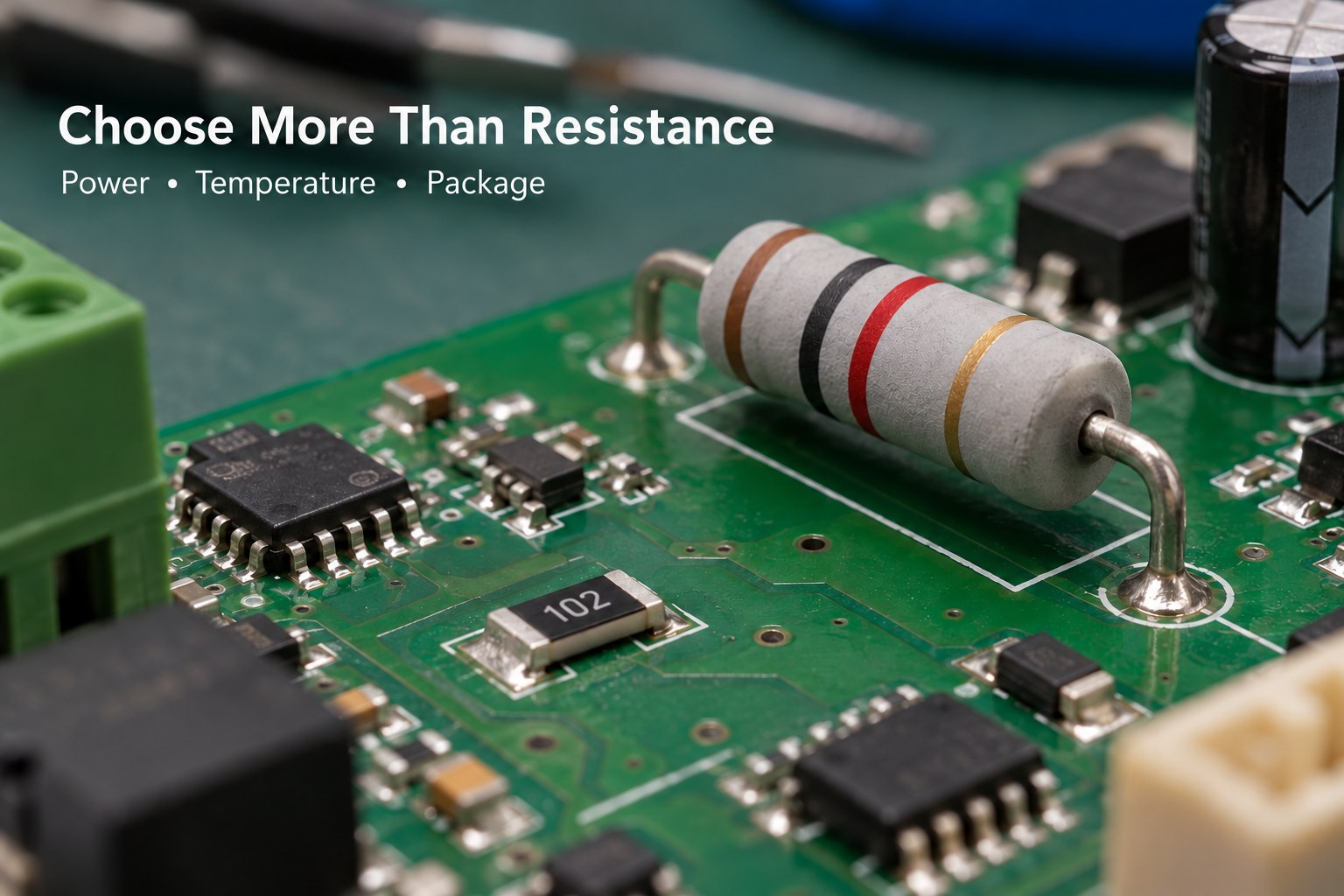 Axial and surface-mount 1k resistors for power and package selection