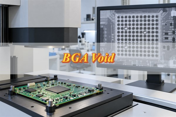 BGA void, BGA package and X-ray inspection monitor showing hidden solder joint indications