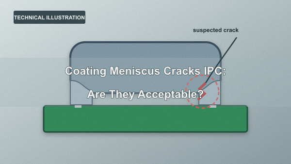Technical illustration of a cracked component coating meniscus identified during incoming inspection