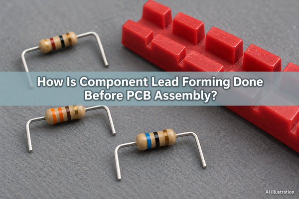 Component lead forming with preformed axial resistors and a forming jig; AI illustration