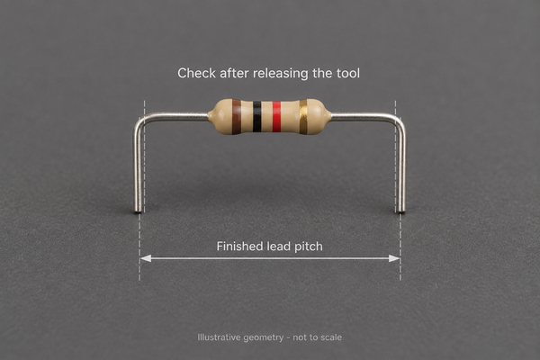 Released axial component with center-to-center finished lead pitch indicated; illustrative geometry