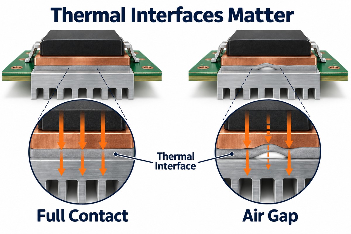 Comparison of continuous thermal contact and an air gap between a copper coin and heat spreader