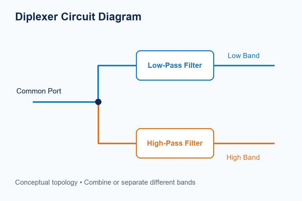 Conceptual diplexer circuit diagram showing a common junction and two filtered branches