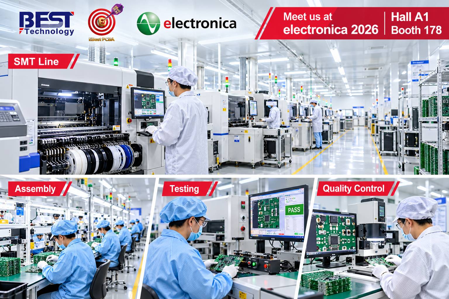 PCBA manufacturing factory with SMT line, assembly, testing and quality control